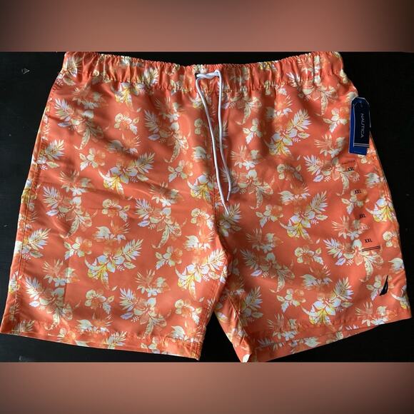 NAUTICA Orange Floral Performance Swim Trunks sz XXL (NWT) - Picture 1 of 6